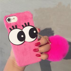 Plush+PC DIY Big Eyes Seto Rabbit Hairball Strap Fluff Back Cover Cell Phone