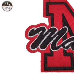 M Letter Embroidered Sports Patches Red / Black Customized Size With Felt Bottom