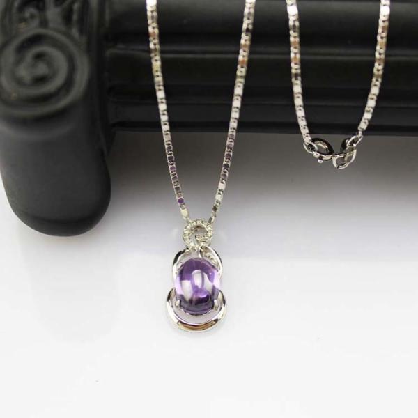 Sterling Silver Silver Chain Necklace Oval 8mmx10mm Blue Topaz Pendant (PSJ0477)