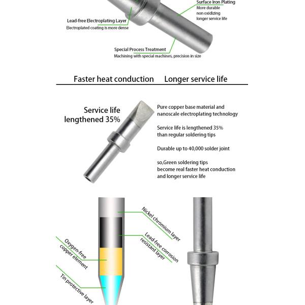 Lead Free Copper Welding 500-DK Soldering Iron Tips Diamagnetic
