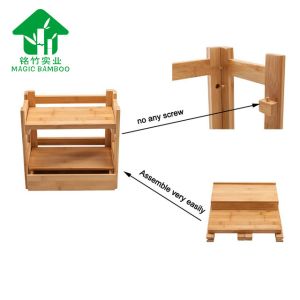Solid Bamboo Counter Standing Rack 2 Tier for Kitchen Bathroom Cosmetic Storage