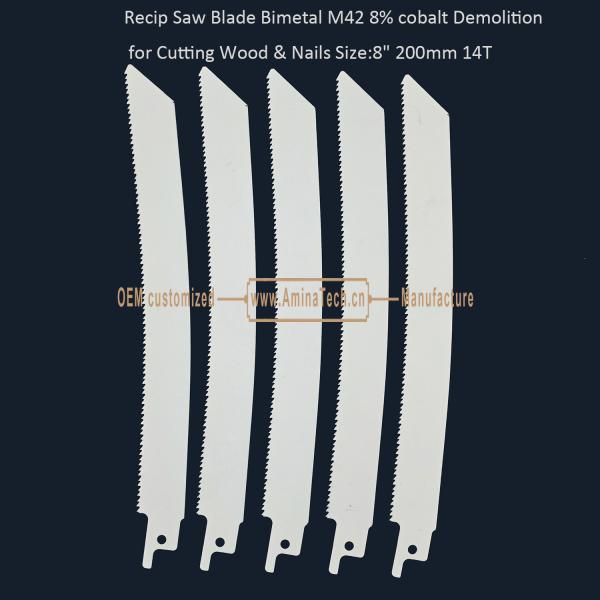 Recip Saw Blade Bimetal M42 8% cobalt Demolition for Cutting Wood & Nails 8" 200mm 10/14T,Power Tools