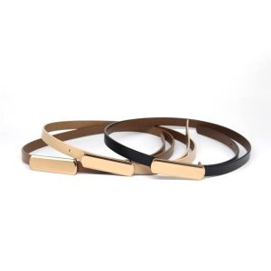 Thin Skinny Metal Gold Buckle 1.5cm Leather Waist Belt