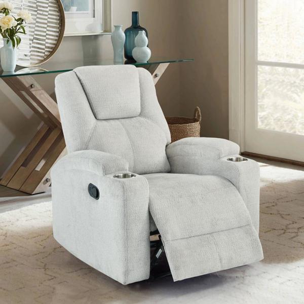 Recliner Chair with Stainless Steel Cup Holders, Gray Fabric