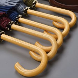 Quality Diameter 112CM Pongee Auto Open Straight Umbrella With Wooden J Handle for sale