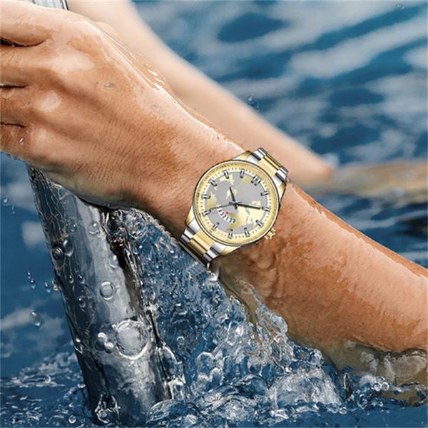 Outdoor Sports Quartz Watch Waterproof with Calendar Steel Band Multi Function