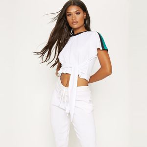 China White stripe crop top T shirt ladies on sale
