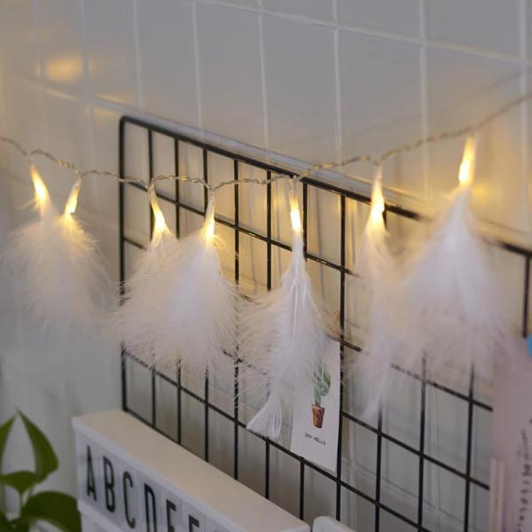 Christmas Festival Led String Light Colorful Artificial Feather Wedding Hanging Light Battery Powered Wall Party Holiday