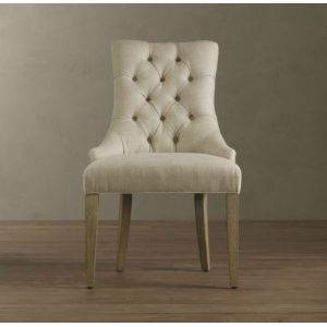 Event button tufted reclining back solid wooden dining chiar with linen