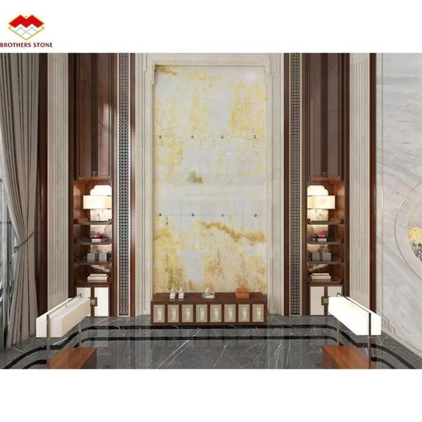 Interior Home Wall Paneling Decor with Modern Backlit Onyx Marble TV Background