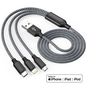 3 in 1 Multi Phone Cord with Type C/Micro/Lightning USB Connectors USB Charging