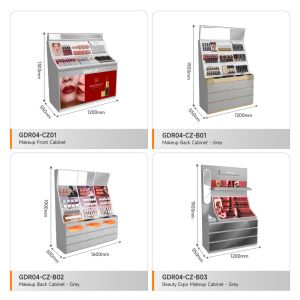 Store Stand Grey Wooden Staircase Makeup Island For Branding Display Furniture