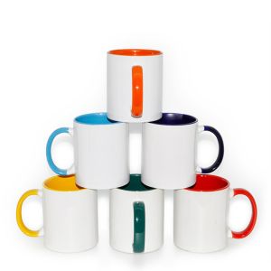 11oz White Ceramic Sublimation Coffee Mug with Colored Inside And Handle