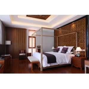 Customized Modern Hotel Bedroom Furniture / Bedroom Suites Solid Wood Material