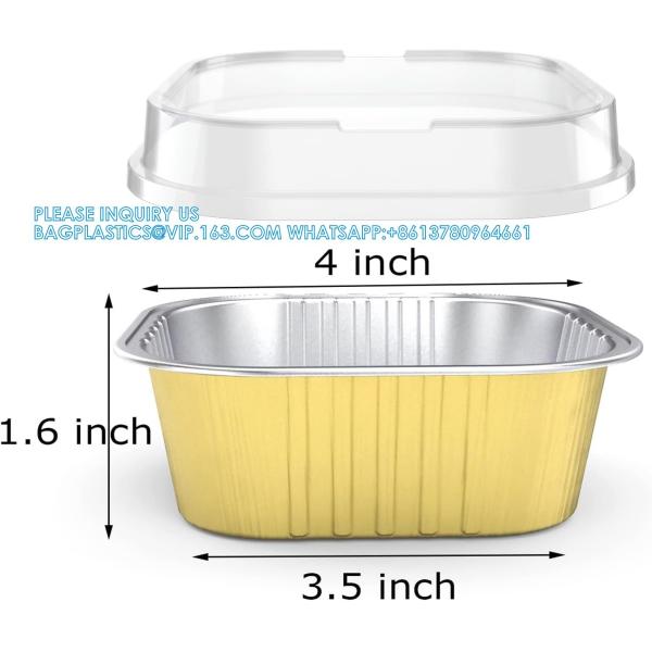 10 Oz Baking Cups Aluminum Foil Cupcake Cups With Lids Square 300ml Cake Pan For Desserts Flans, Creme Crisp Cups