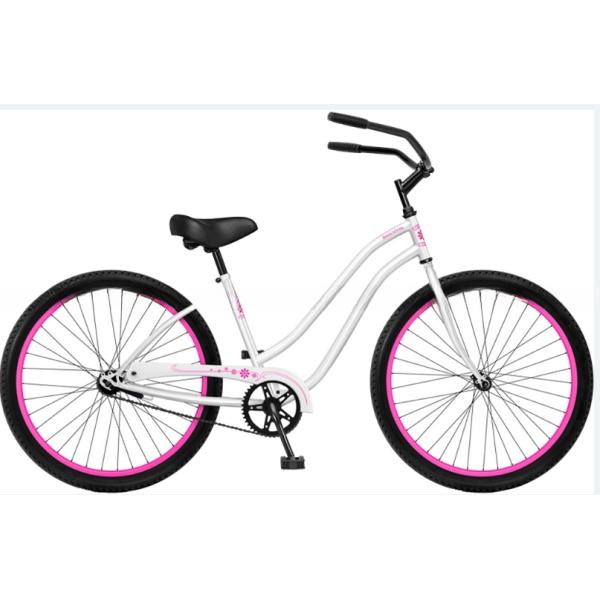 Step Through Design 26 Inch Beach Cruiser Bike with Coaster Foot Brake and White Color