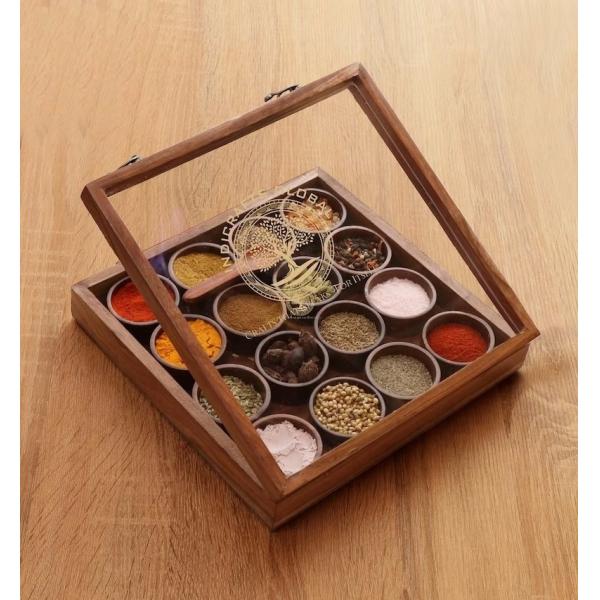 Buy Wooden Handcrafted Spice Box with 16 Round Compartments & Spoon, Wood Spice Box Set  Mother's Day Gift at wholesale prices