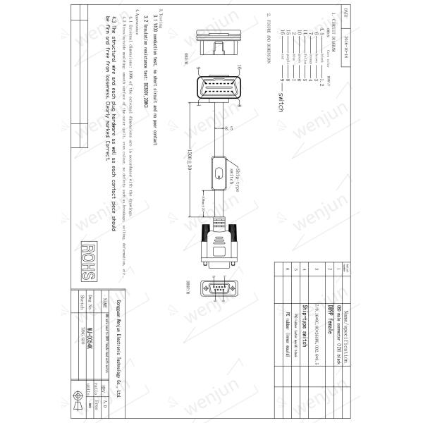 Car Diagnostic OBD2 Extension Cable Male To 9 Pin Female Adapter Black Color