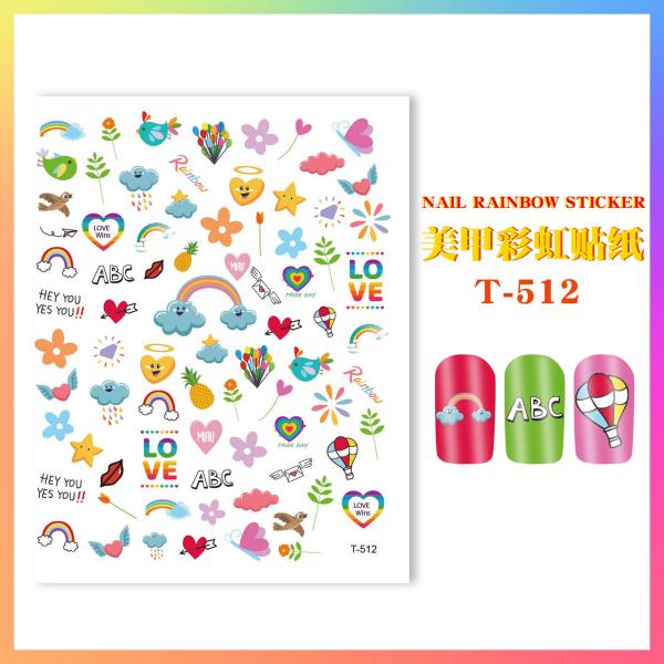 Summer Rainbow Cartoon Style 2D Stickers with Adhesive Backing in Multicolor Pattern
