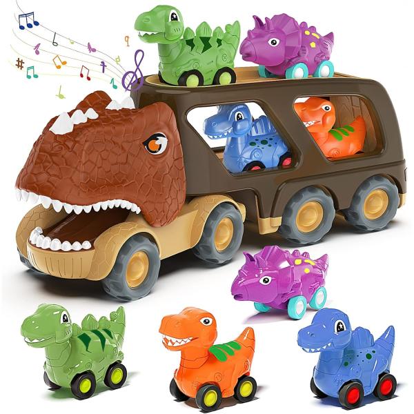 Friction Power Carrier Truck Pull Back Dino Car Dinosaur Car Toy for Kids and Toddlers
