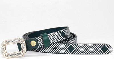 Buy 1.8cm Ladies Skinny Full Leather Belt Glass Stone Buckle at wholesale prices