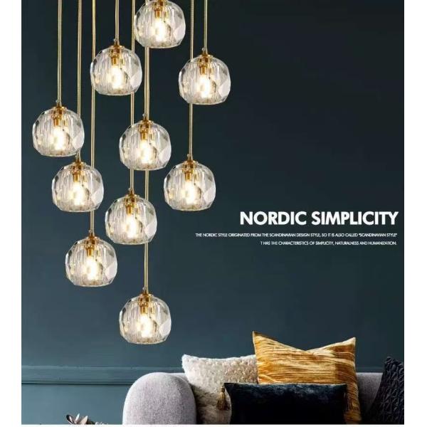 15 KG Crystal Football All Copper Crystal Light Luxury Living Room Apartment Villa Living Room Rotating Rise Staircase Long Pendant Lamp