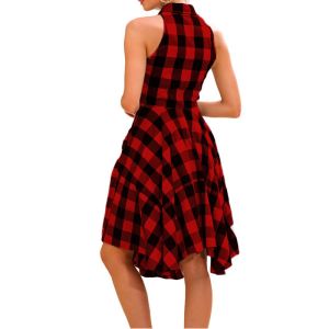 Women Plaid V-Neck Sleeve Casual Dress