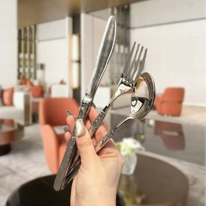 Stone Pattern Stainless Steel Cutlery Set Silverware Flatware for Events Posuda