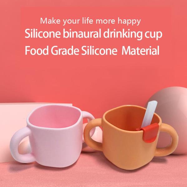 Orange BPA Free Silicone Handle Feeding Bottle Baby Sippy Cup With Straw For Kids