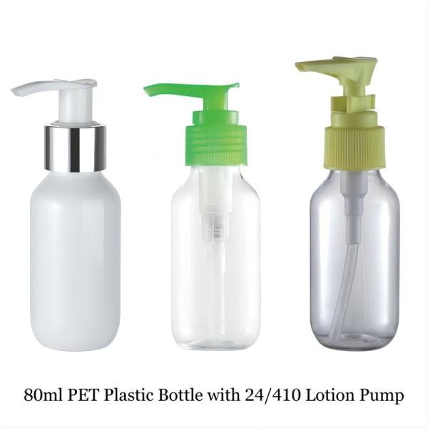 80ml PET Plastic Bottle with 24/410 Plastic Screw Cap Disc Cap Flip Top Cap Lotion Pump Fine Mist Sprayer