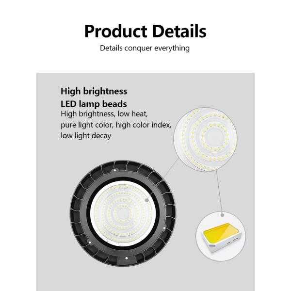 KCD Super Market High Lumen Engineering Industry Lighting IP65 100W 150W 200W 3000k Long Life UFO LED Light High Bay