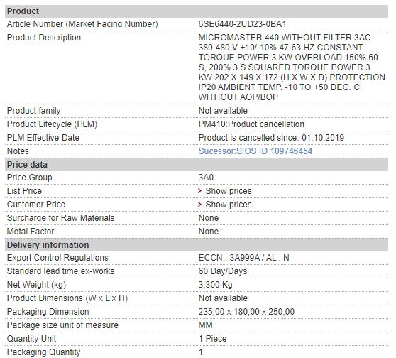 6SE6420-2UD23-0BA1 6SE6 420-2UD23-0BA1 Siemens Frequency Inverter