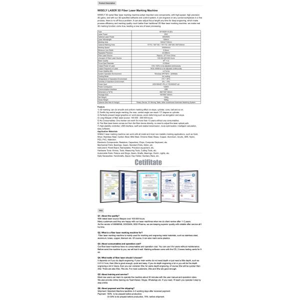 High Speed 10m/S 100W Laser Marking Machine 220V With Control System
