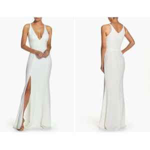 Stunning Sleeveless Royal Blue Satin Long Evening Dress Front Split Slit