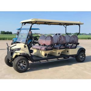Light Yellow 6 Seater Electric Golf Cart Premium Leather Seats Off-Road Tires