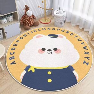 Animal Cartoon Wool Spinning Childrens Playroom Rug Round