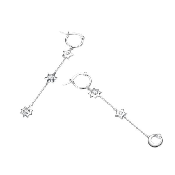 1.75g 3.7in Sterling Silver Jewelry Earrings Moon Star Alloy Drop Earrings SGS