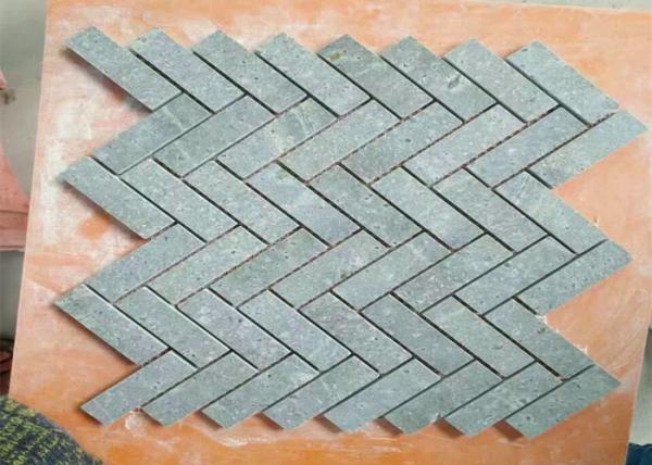 Buy Kitchen Natural Stone Floor Tiles , Marble Herringbone Mosaic Tile 1" X 3" Chip Size at wholesale prices