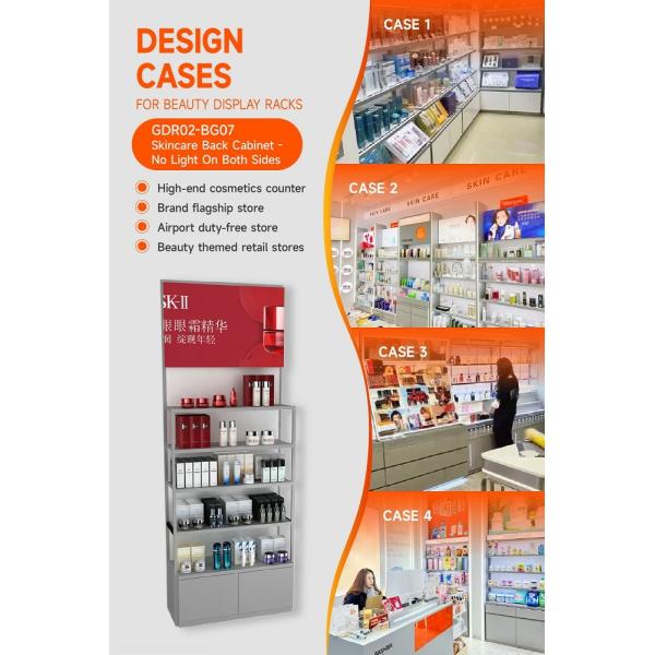 GDR02-BG07 No Light Skincare Display Cabinet with Multi-Purpose Storage and Modern Style for Department Stores