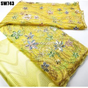 Lace European Fashion Gold Sequins French Embroidery Wedding Dress African