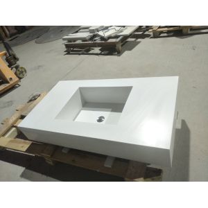 White quartz integral basin sink for hospitality renovation