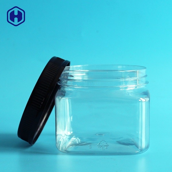 Clear PET Plastic Grip Jars Canned Square Plastic Jars With Lids 420ML 14OZ