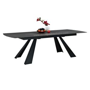 Stone Coated Tempered Glass Extension Dining Table Stylish Black For 12 Seats
