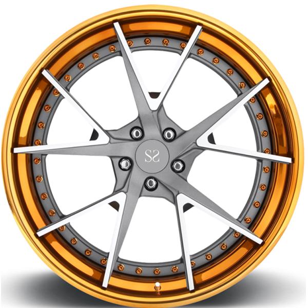 Matt Grey Face 3PC Forged Rims Golden Polished Lip 21x9.0 And 21x12