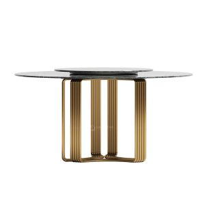 Quality Luxury Round Dining Room Tables With Faux Marble Top Metal Base Brushed Gold for sale