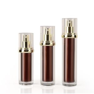 China Brown Plastic Pump Bottles Double Walled Plating Plastic Cosmetic Bottles on sale