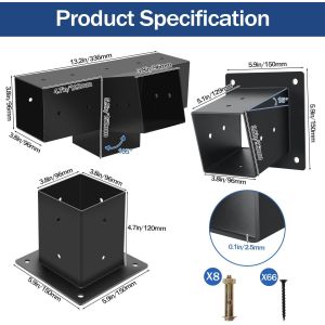 15° Slanted Pergola Bracket Kit for 4x4 Wooden Beams