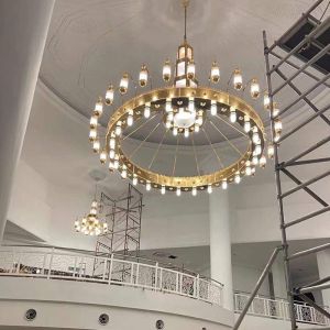 Custom Design Mosque Crystal Glass Project Lighting Stainless Steel Mosque