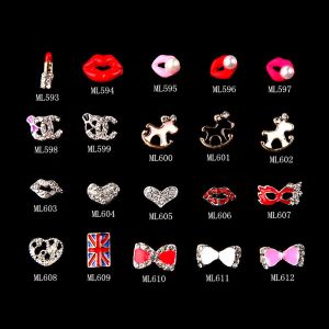 Red Lips 3D Alloy Jewelry Nail Art Decoration Silver Bow Glitter Rhinestone ML593-612