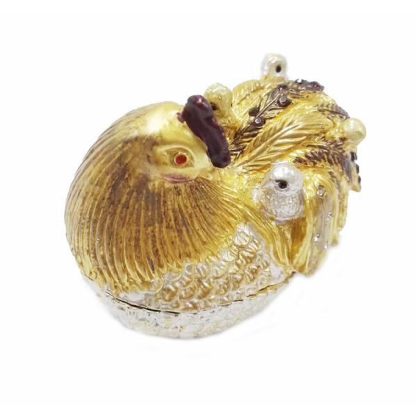 Fashion wholesale hen jewelry box metal pewter hen trinket box
